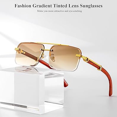 Mens Sunglasses Fashion Rimless Rectangle Sunglasses Square Frameless Sunglasses for Men