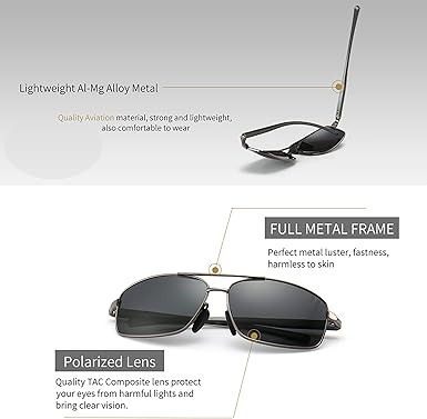 Ultra Lightweight Rectangular Polarized Sunglasses UV400 Protection