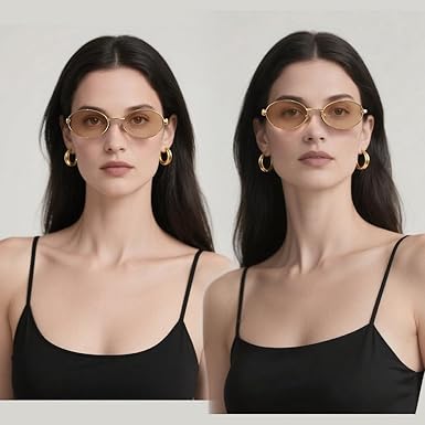 Retro Oval Sunglasses for Women Men - Classic 90s Vintage Trendy Shades with UV400 Protection, Gold Metal Frame