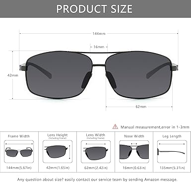 Ultra Lightweight Rectangular Polarized Sunglasses UV400 Protection