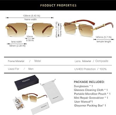 Mens Sunglasses Fashion Rimless Rectangle Sunglasses Square Frameless Sunglasses for Men