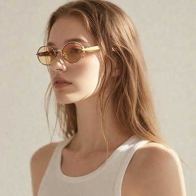 Retro Oval Sunglasses for Women Men - Classic 90s Vintage Trendy Shades with UV400 Protection, Gold Metal Frame