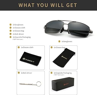 Ultra Lightweight Rectangular Polarized Sunglasses UV400 Protection