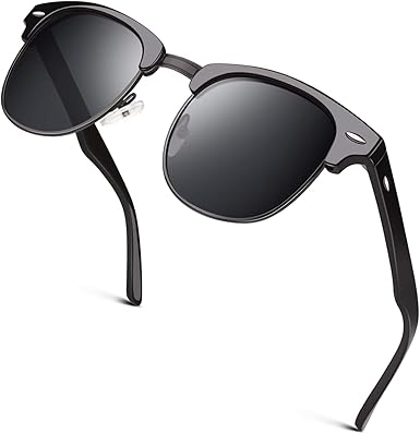 Classic Horn Rimmed Semi Rimless Polarized Sunglasses for Men Women