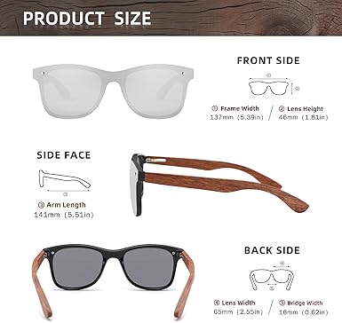 Wooden Sunglasses Polarized UV 400 Protection Mirrored Lenses Ultra Light Bubinga Frame