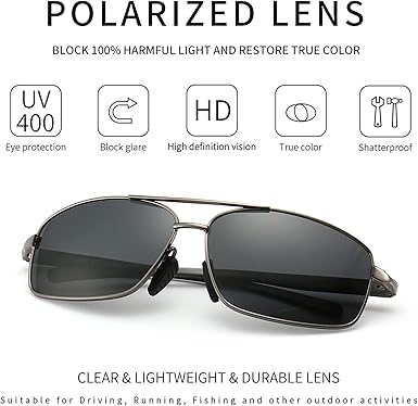 Ultra Lightweight Rectangular Polarized Sunglasses UV400 Protection