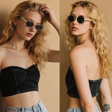 Retro Oval Sunglasses for Women Men - Classic 90s Vintage Trendy Shades with UV400 Protection, Gold Metal Frame
