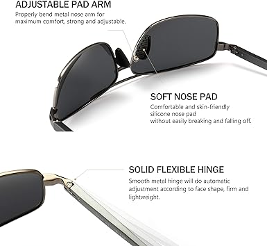 Ultra Lightweight Rectangular Polarized Sunglasses UV400 Protection