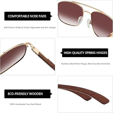 Aviator Wood Polarized Sunglasses for Men 100% UV Protection Fishing Driving Golf