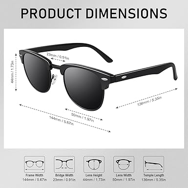 Classic Horn Rimmed Semi Rimless Polarized Sunglasses for Men Women